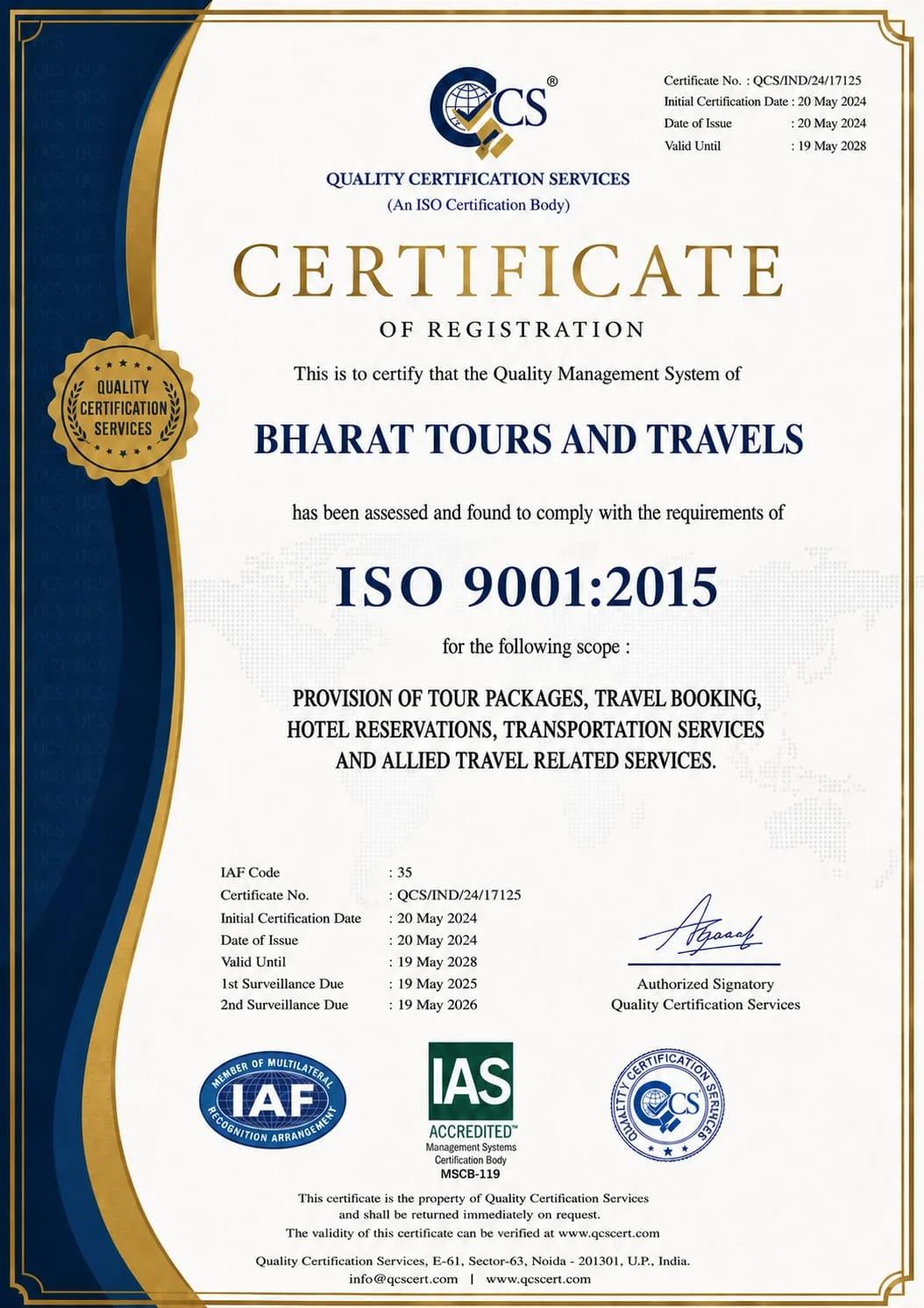 Bharat Tours Certificate 5